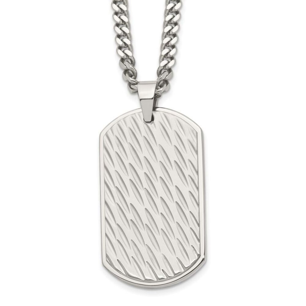 Men's Stainless Steel Large Textured Dog Tag Necklace, 24 Inch
